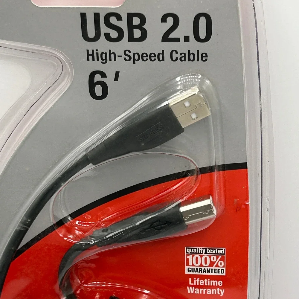 Staples USB 2.0 High Speed Cable 6 ft Black Includes 2 Cable Ties NEW IN PACKAGE
